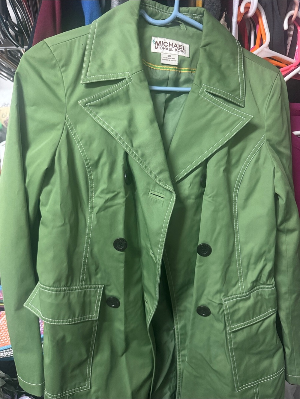 MICHAEL Michael Kors Green Double-Breasted Trench Coat